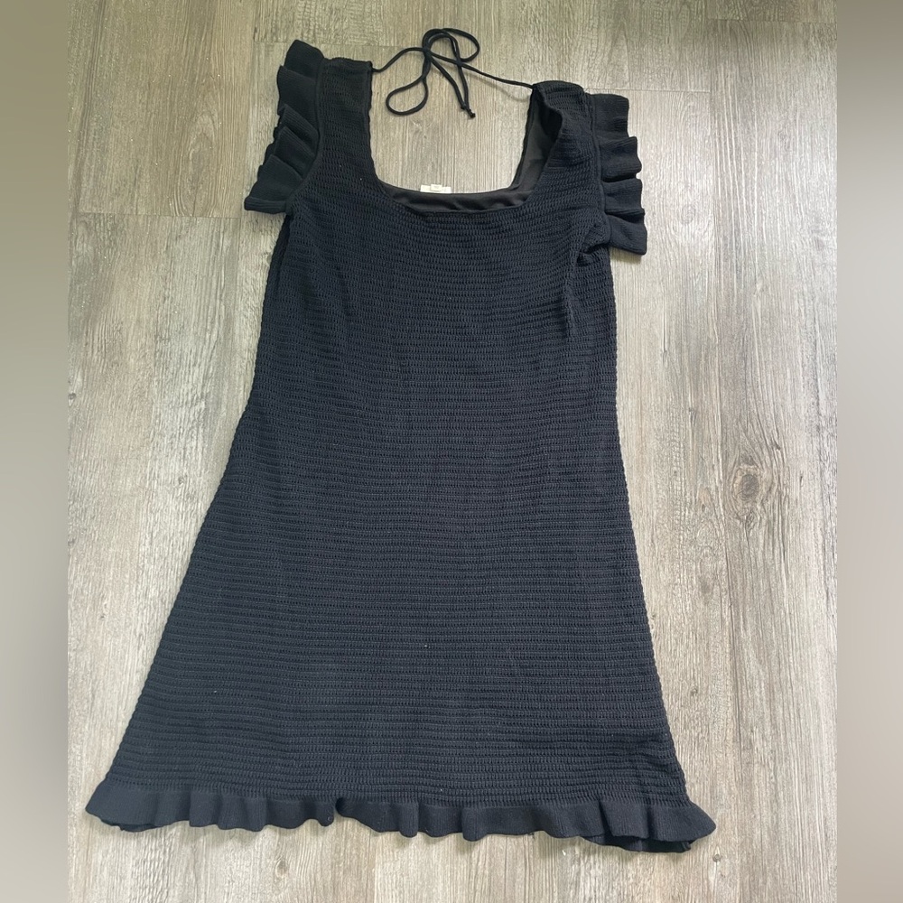 1.4.3. Story Black Knit Sweater Dress Size 1X Ruffle Fitted Fall Comfy Casual
